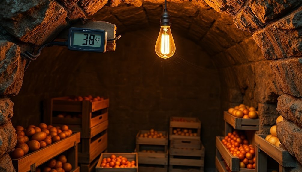 ideal root cellar temperature