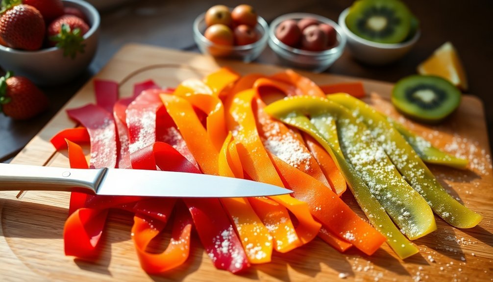 slicing the dried fruit