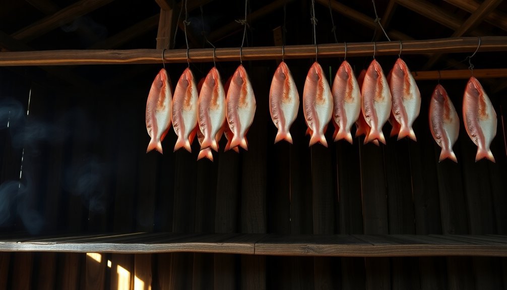 smoking fish on platform