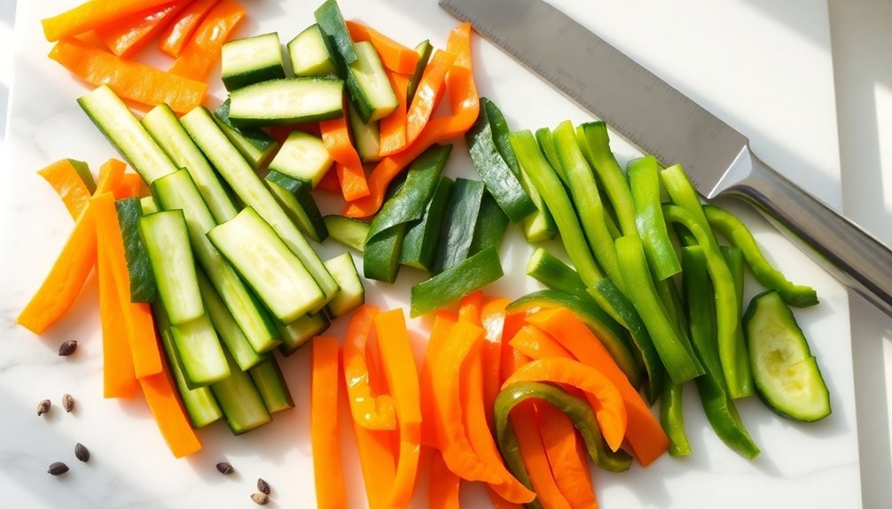 uniformly cut fresh vegetables